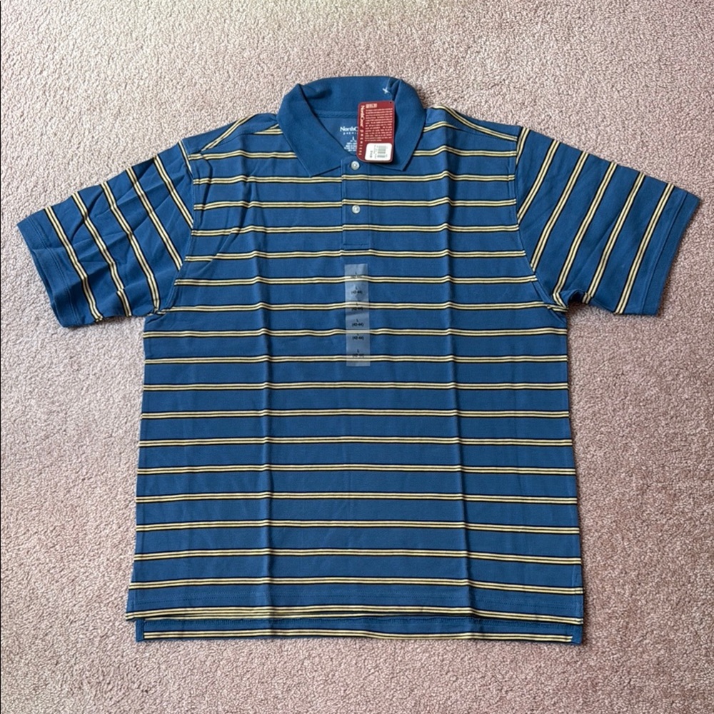 Northcrest Blue and Yellow Striped Polo Shirt